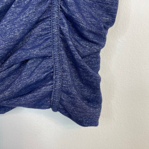 Athleta Odyssey Twisted Ruched mini skirt space dye metallic blue Stretch Knit L - Picture 5 of 13